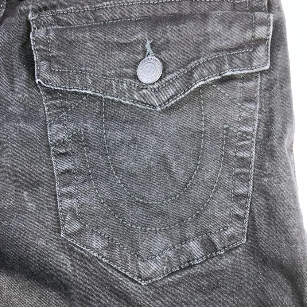 True Religion Rocco Jeans Mens 32 Black Relaxed Skinny Flap Pocket Stretch 32x34
